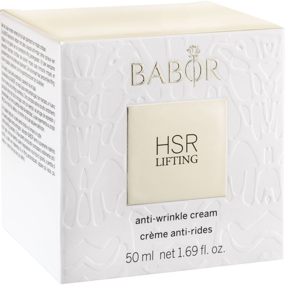Witte verpakking met Babor-logo en HSR LIFTING. Tekst: anti-wrinkle cream, crème anti-rides. 50 ml net 1.69 fl. oz.