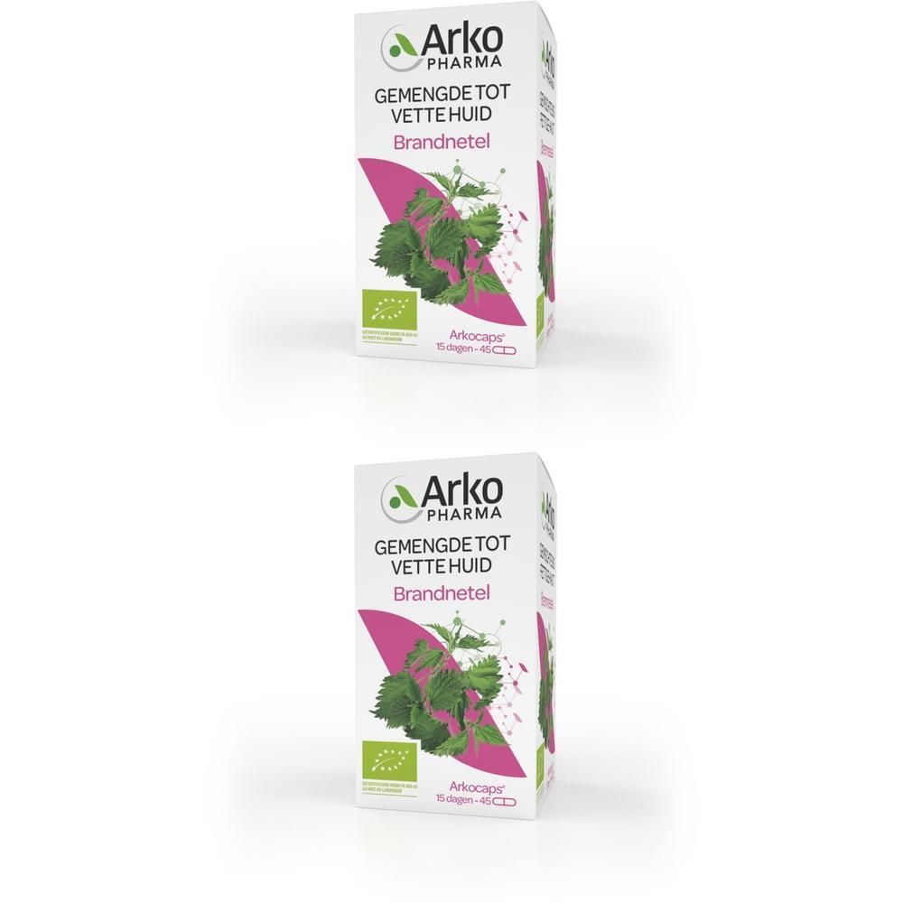 Doos Arkogélules Ortie Bio. Opschrift: Gemengde tot Vette Huid Brandnetel. Bio-label.