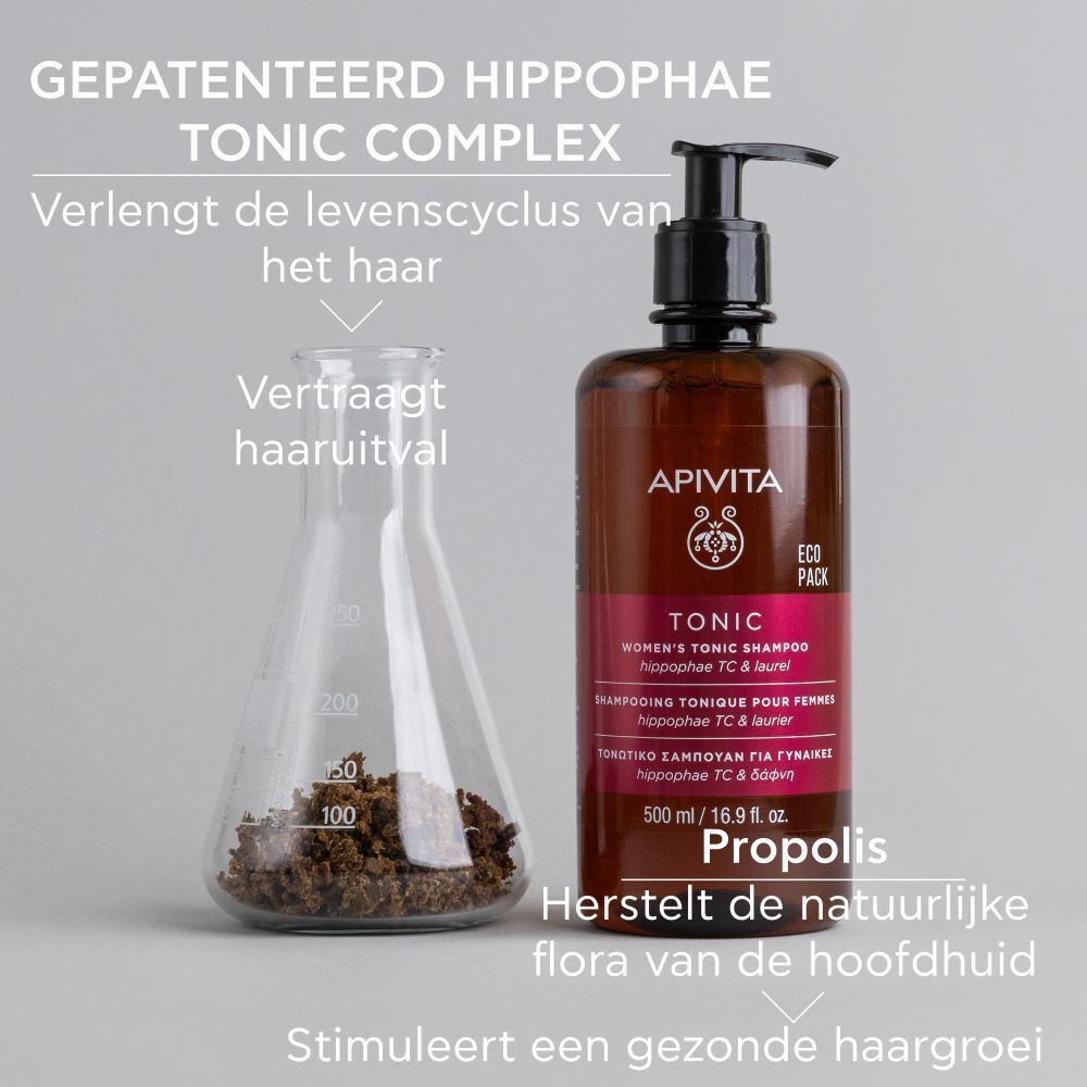 Apivita Tonic Shampooing Tonique pour Femmes fles. Kolffles met ingrediënten.