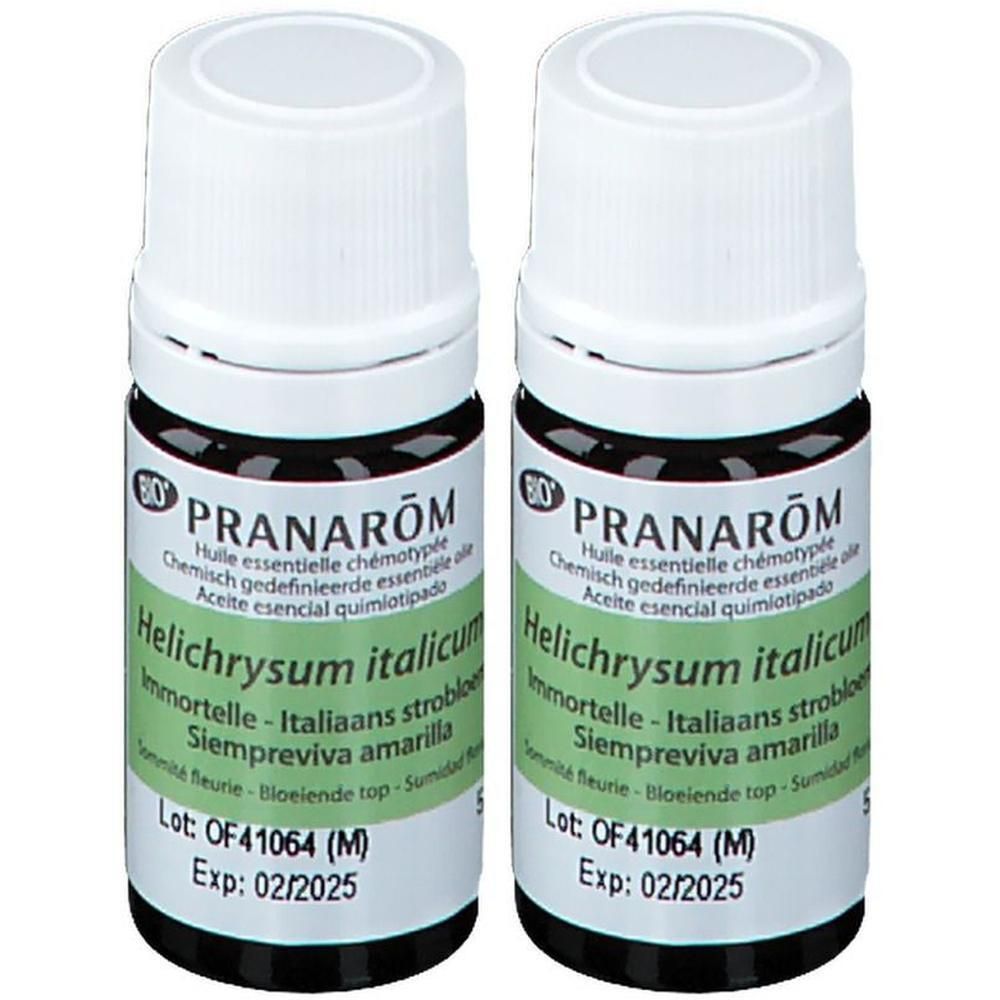 Deux flacons d'huile essentielle "Immortelle - Hélichryse italienne" de PRANAROM.