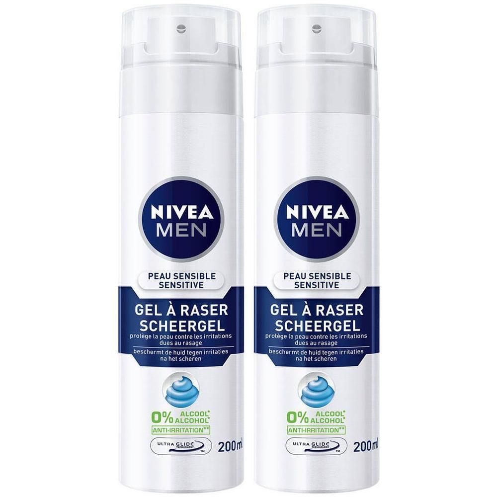 Twee NIVEA MEN scheergel flacons, 200ml.