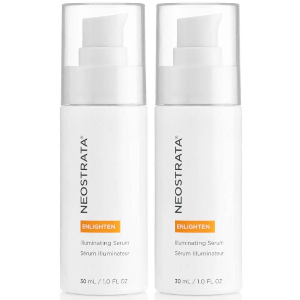 Deux flacons blancs avec pompe. Inscription: NeoStrata Enlighten Illuminating Serum. 30 ml / 1.0 FL OZ.