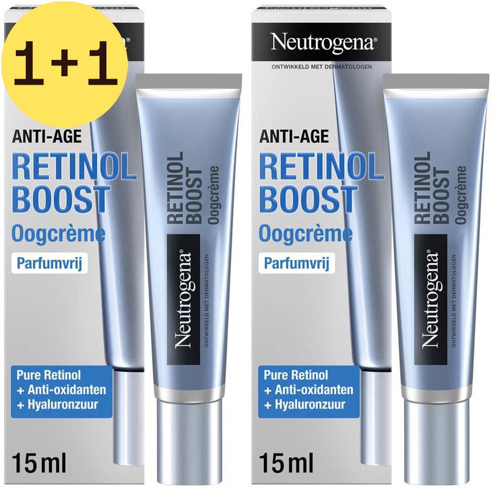 Twee verpakkingen Neutrogena Retinol Boost oogcrème. Tube van 15 ml. Anti-age.