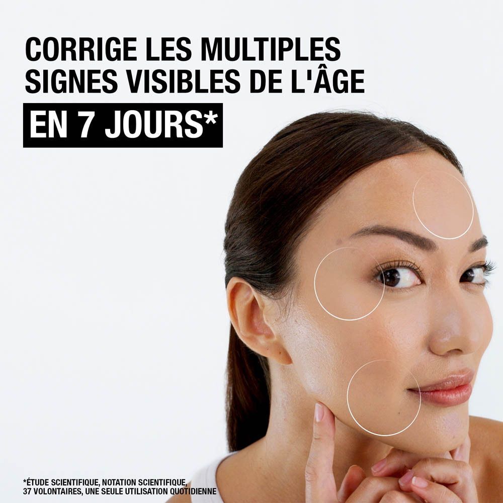 Femme avec visage. Texte: Corrige les signes visibles de l'âge en 7 jours.