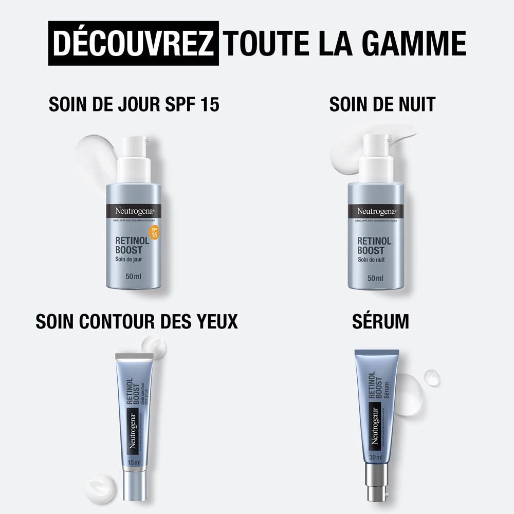 Gamme Neutrogena Retinol Boost. Crème de jour, de nuit, contour des yeux et sérum.
