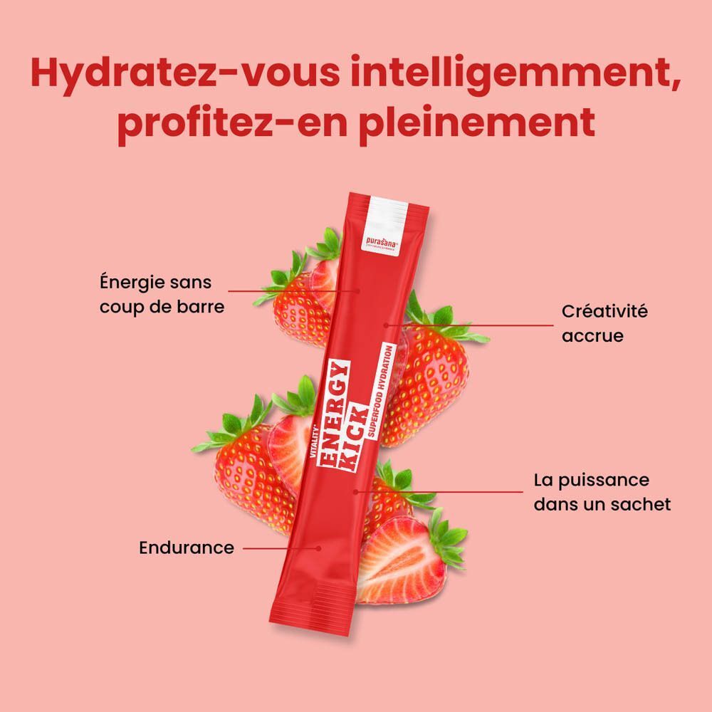 Infographie avec texte : Hydratez-vous intelligemment. Stick de produit et fraises illustrés.