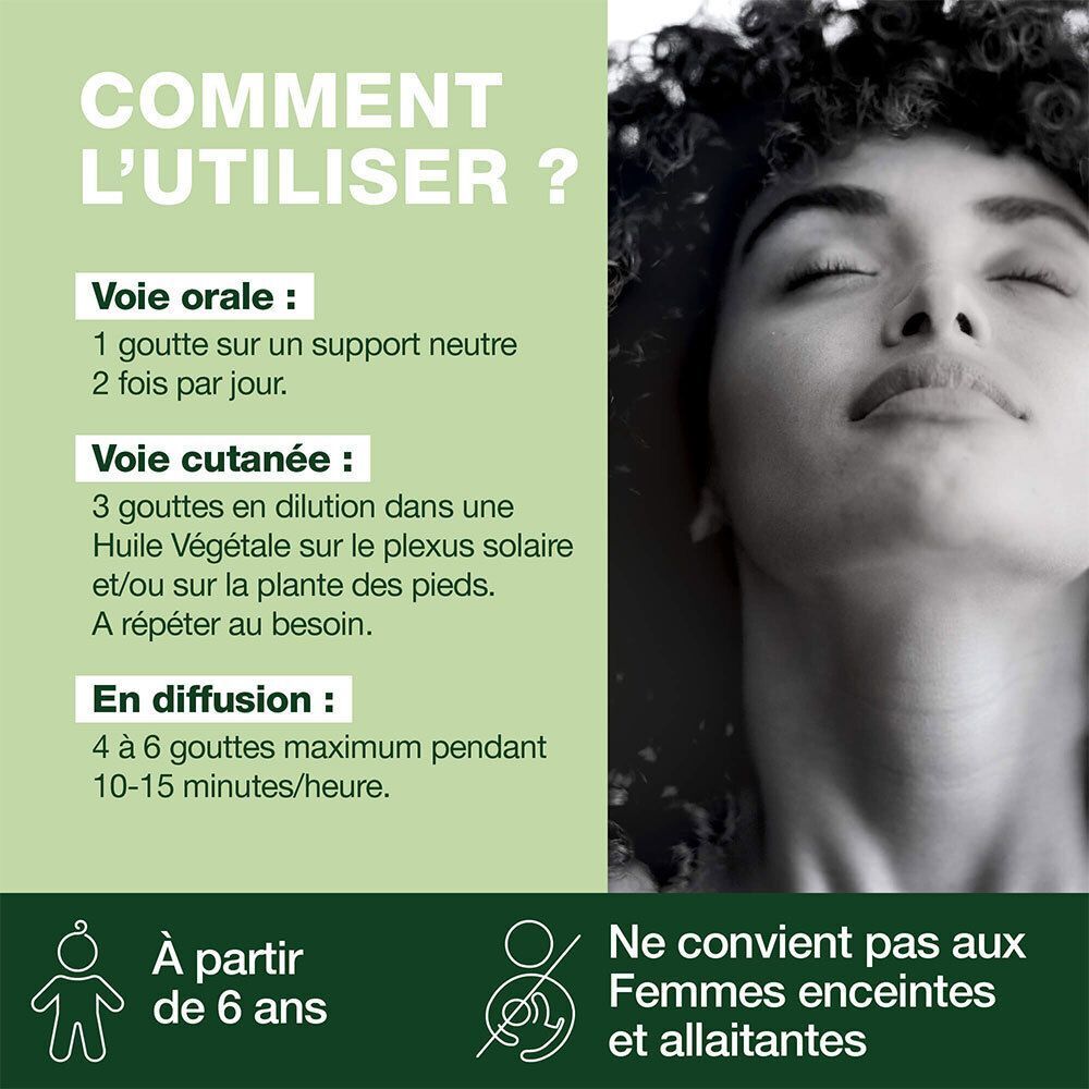 Instructions d'utilisation des huiles essentielles. Voie orale, cutanée et en diffusion. Non pour femmes enceintes.