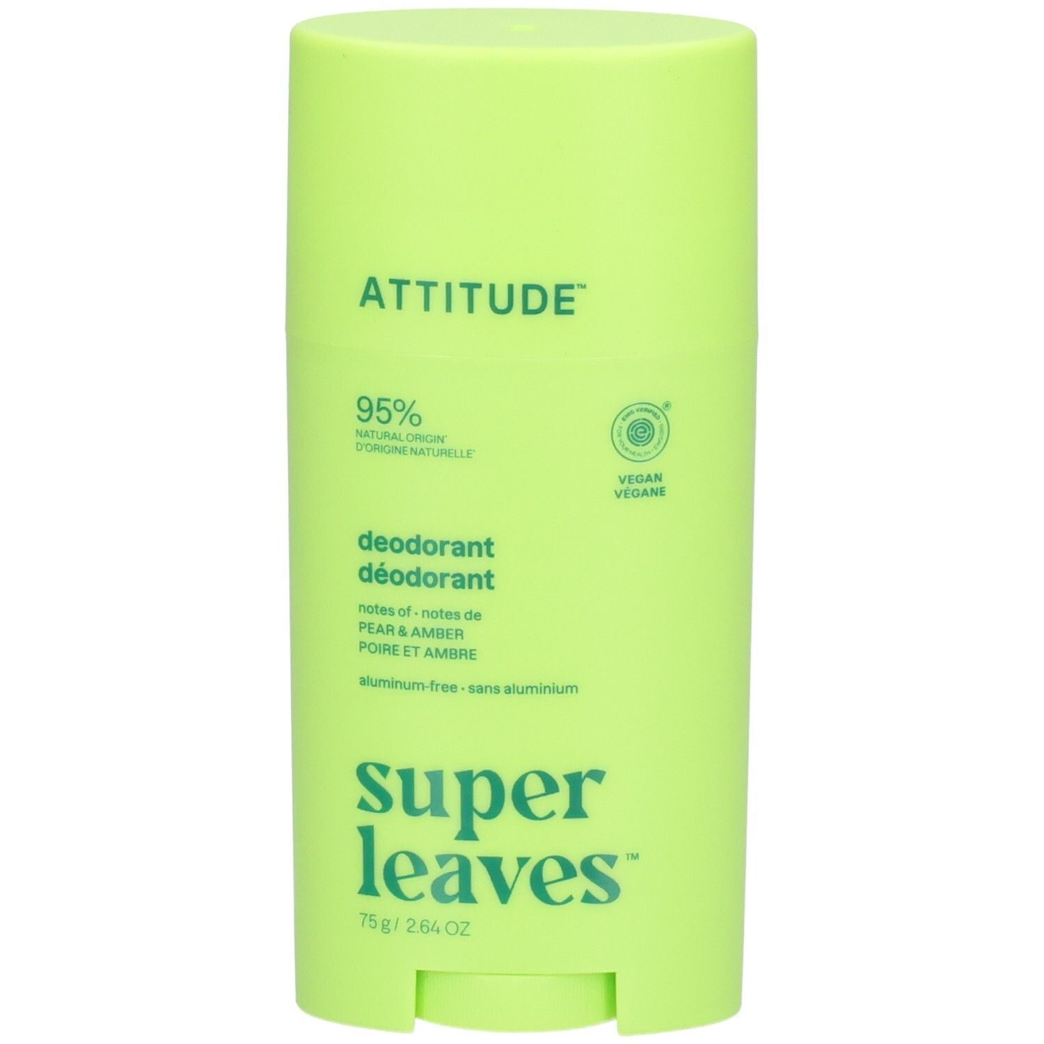 Déodorant ATTITUDE Super Leaves, Poire & Ambre. 95% d'origine naturelle. Vegan.