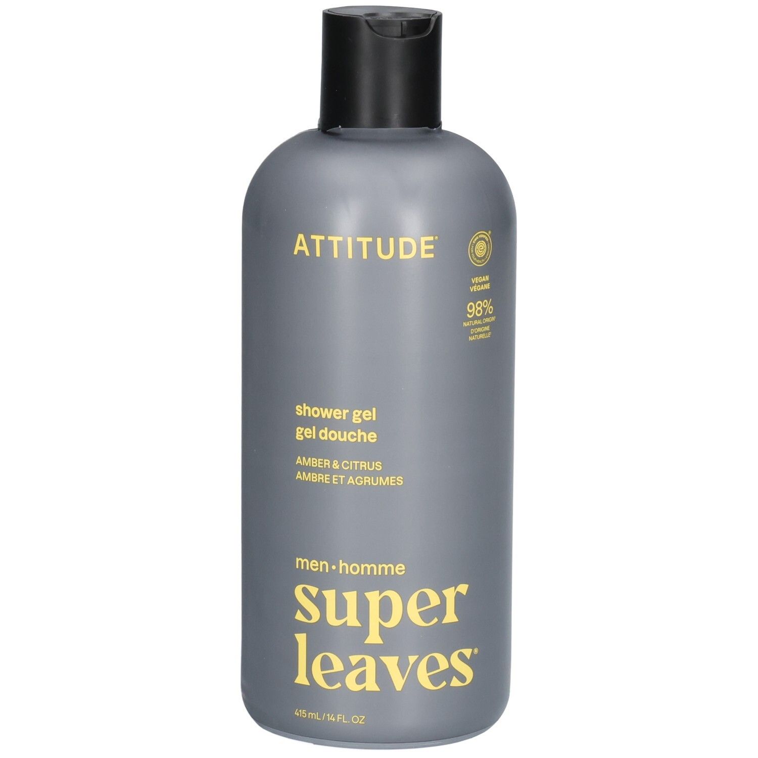 ATTITUDE douchegel voor heren, Amber & Citrus, grijze fles.