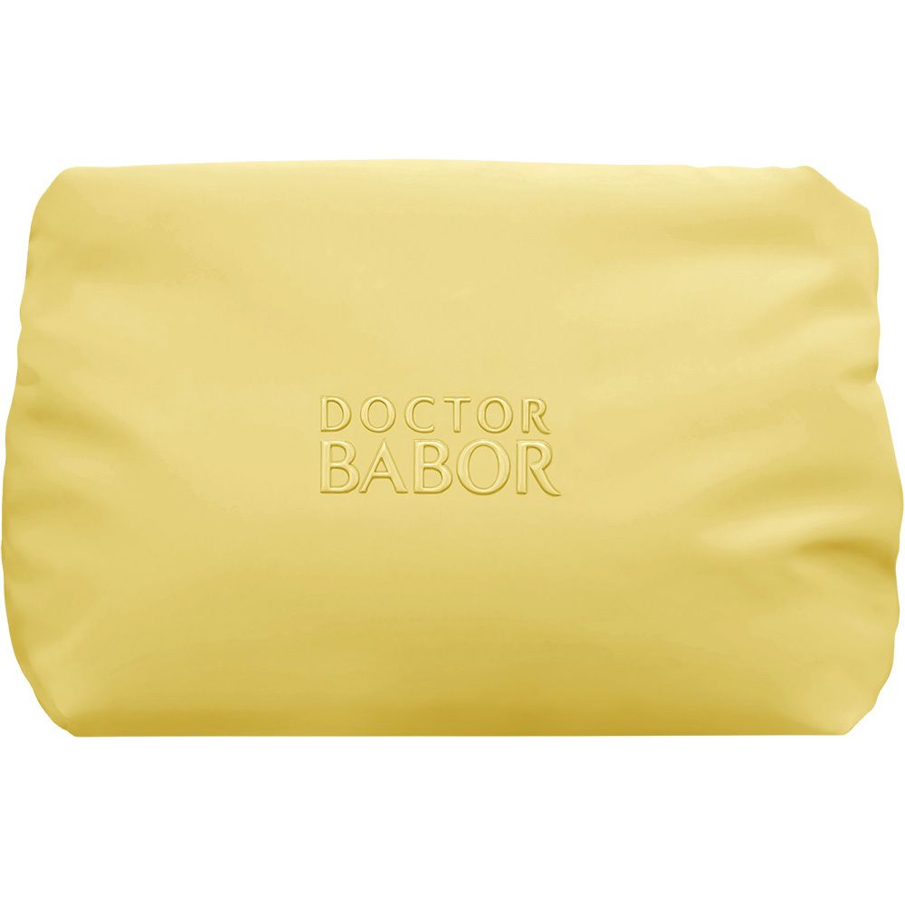 Emballage jaune avec texte "DOCTOR BABOR" et noms de produits. Contient des ampoules.