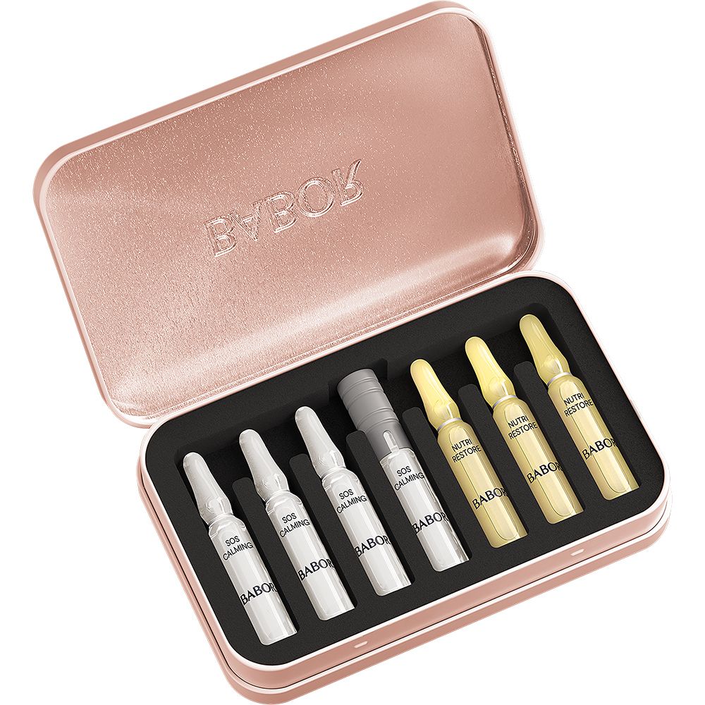 Boîte ouverte Babor Ampoules avec six ampoules et un applicateur.