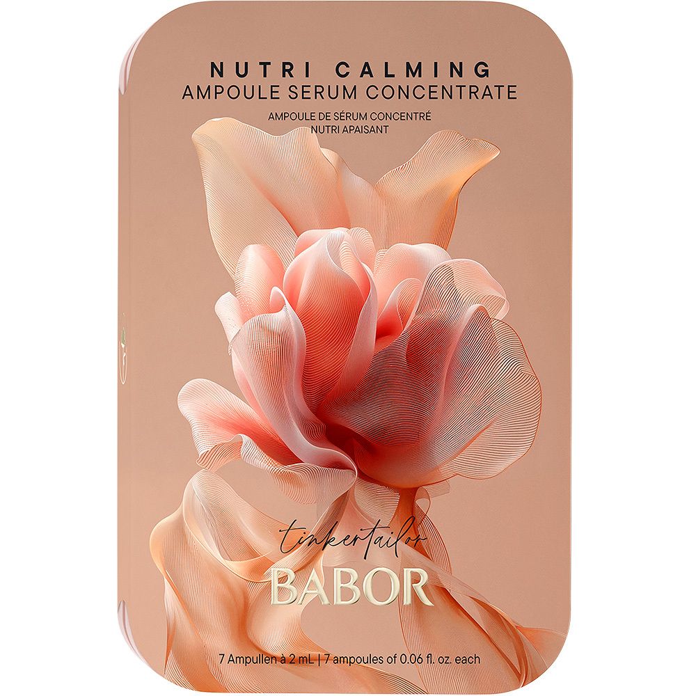 Babor Nutri Calming Ampoule Serum Concentrate met delicate bloemenillustratie.