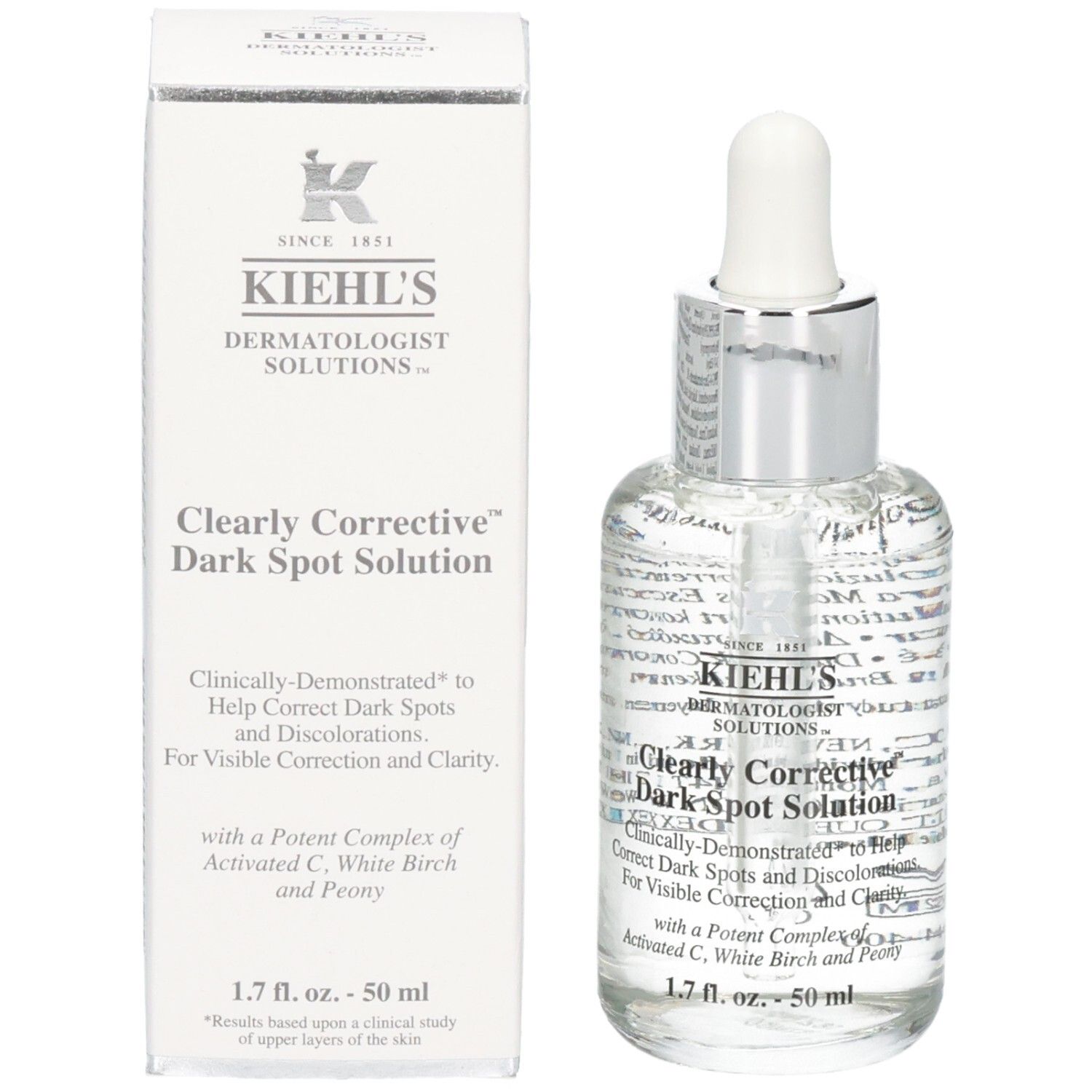 Kiehl's Clearly Corrective Dark Spot Solution serum en verpakking. 50 ml.