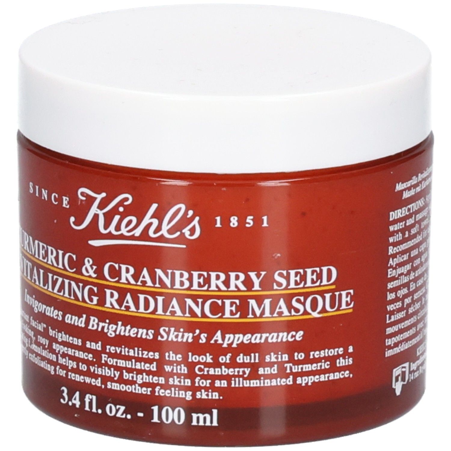 Kiehl's Kurkuma & Cranberry Seed Revitalizing Radiance Masque, glazen pot van 100 ml.