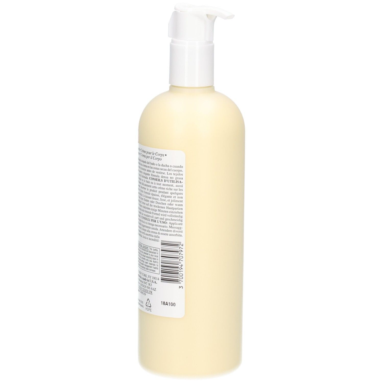 Kiehl's Creme de Corps bodycrème, achterkant met etiket.