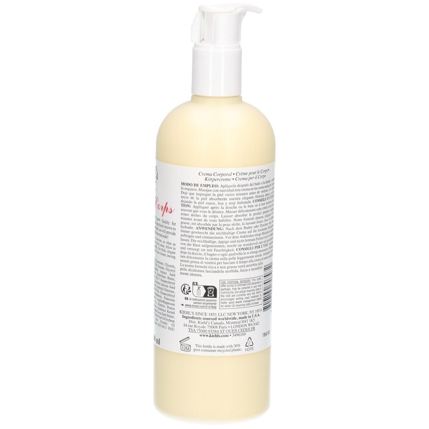 Kiehl's Creme de Corps bodycrème, zijkant met etiket.