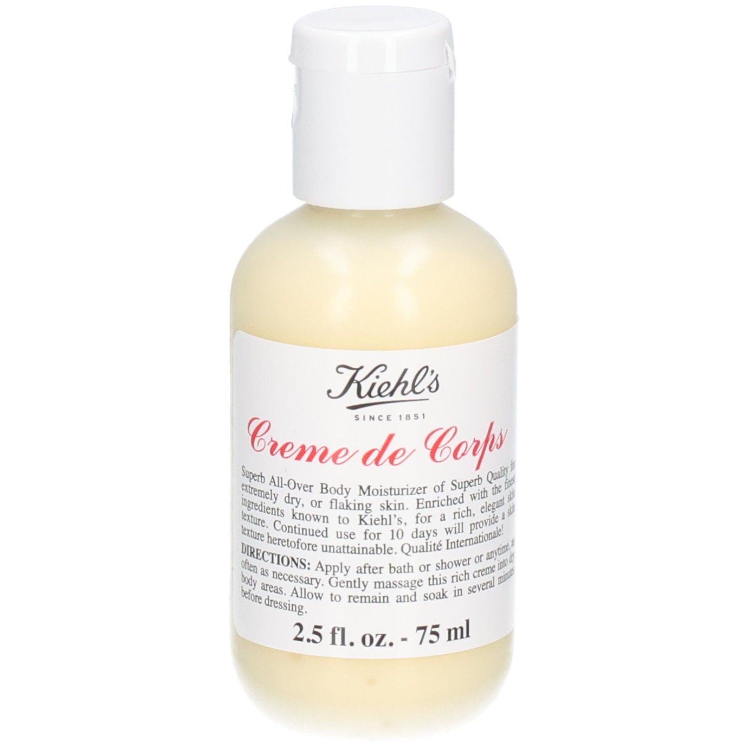 Kiehl's Crème de Corps in witte fles met witte fliptopdop. Etiket met productinformatie.