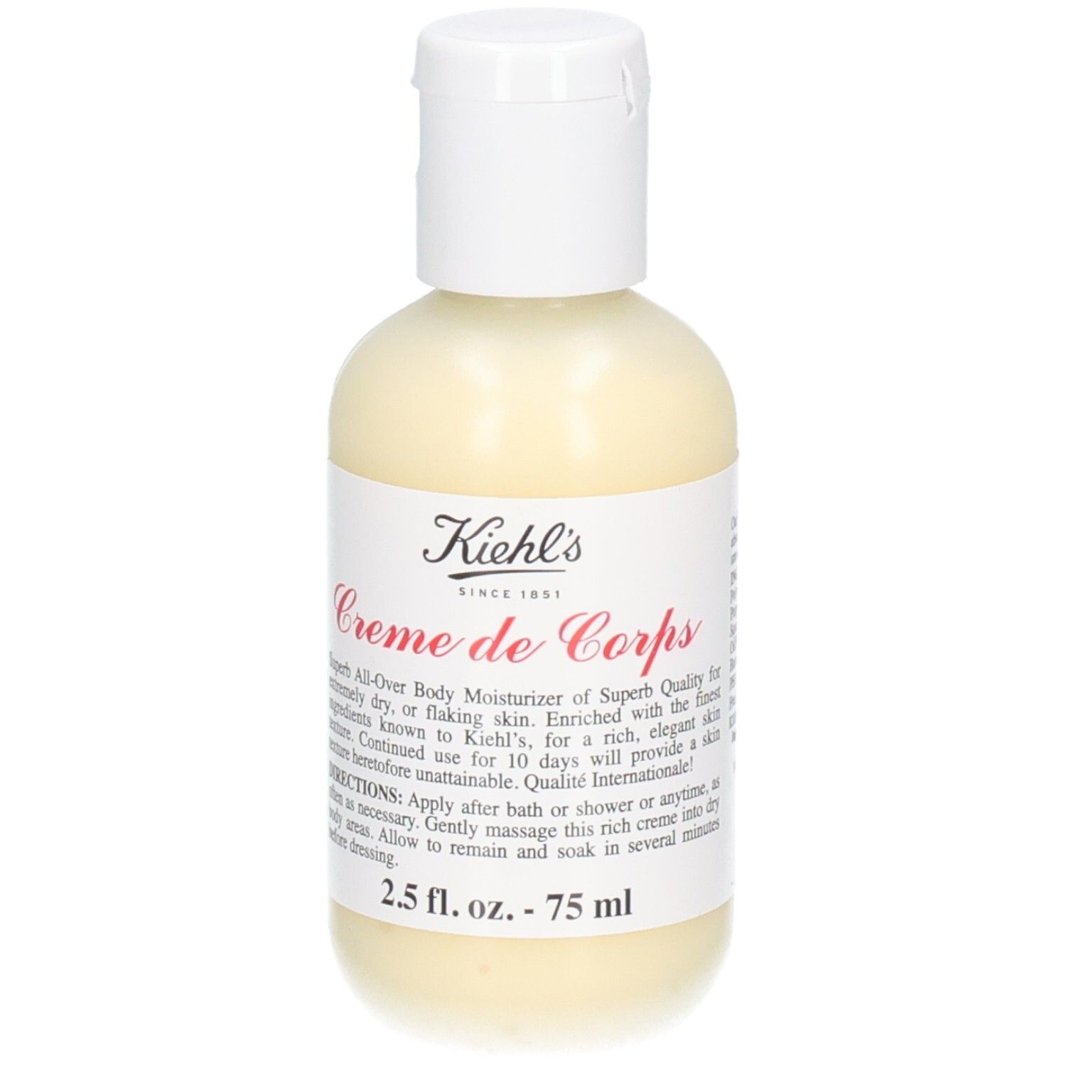 Kiehl's Crème de Corps, 75 ml. Witte fles met fliptopdop en etiket.