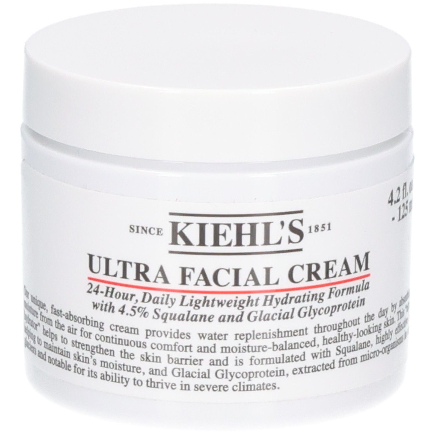 Kiehl's Ultra Facial Cream, pot van 125 ml. Hydraterende gezichtscrème met Squalane en Gletsjer Glycoproteïne.