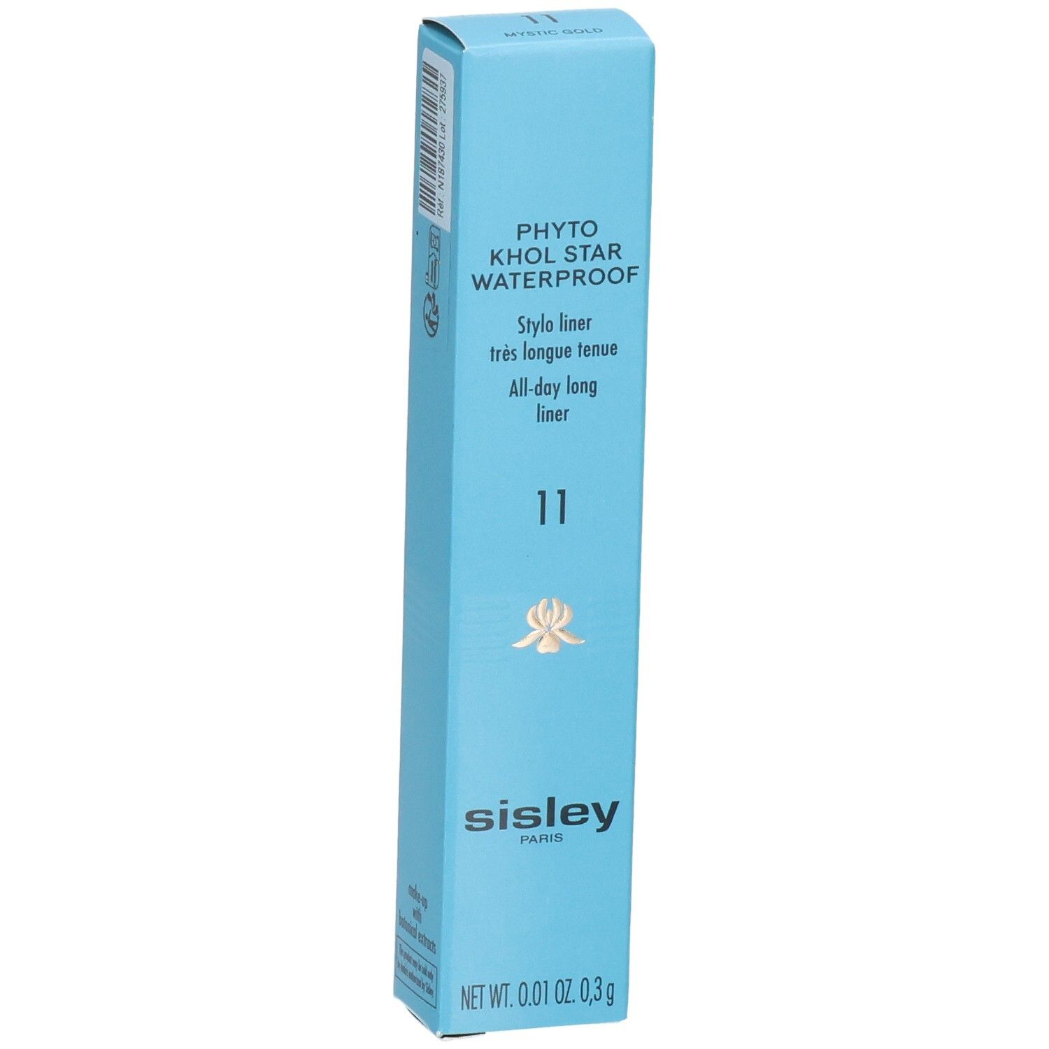 Sisley Phyto Khol Star Waterproof Eyeliner, couleur 11 Mystic Gold, dans son emballage bleu.