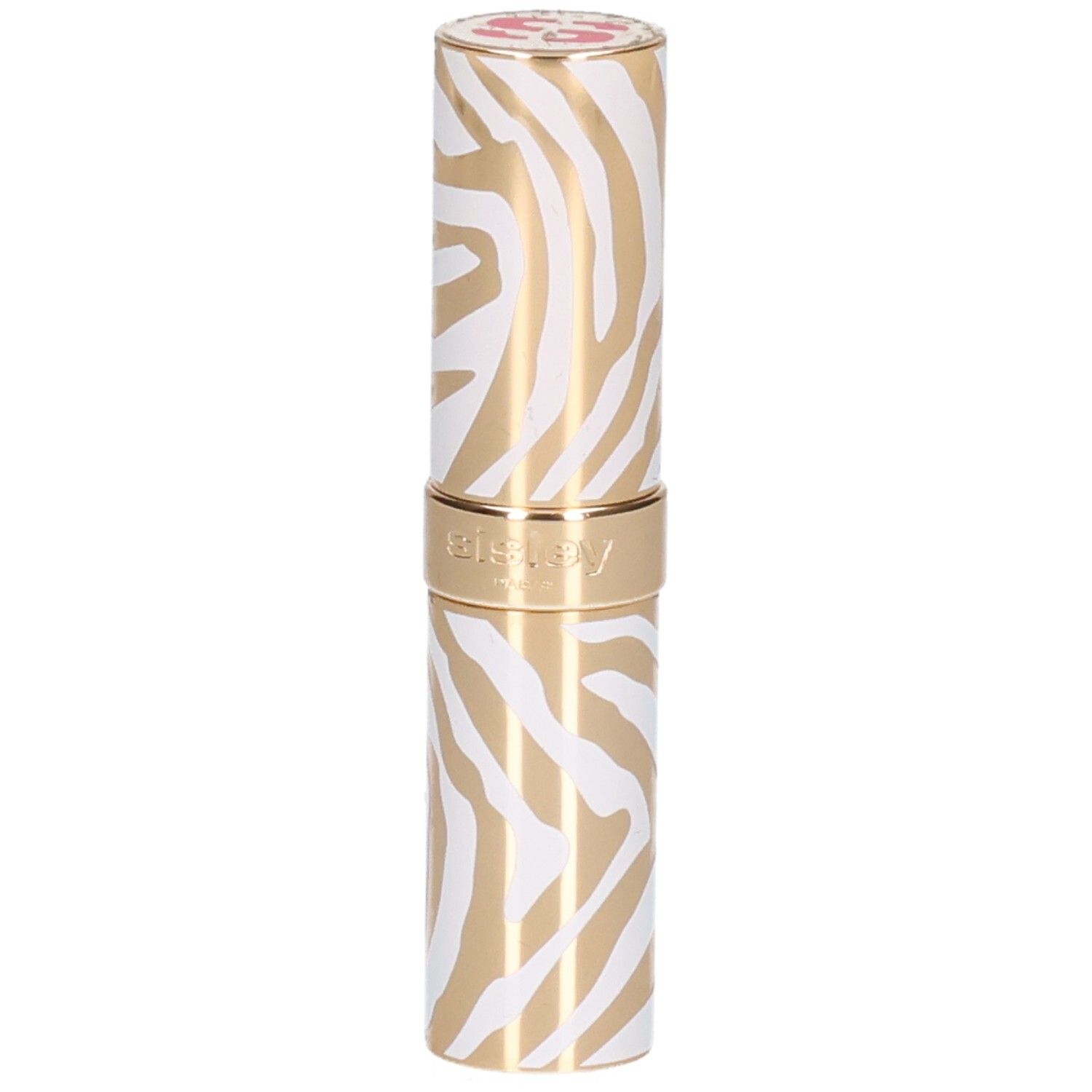 Rouge à lèvres Sisley Phyto Rouge Shine, motif zèbre or et blanc.