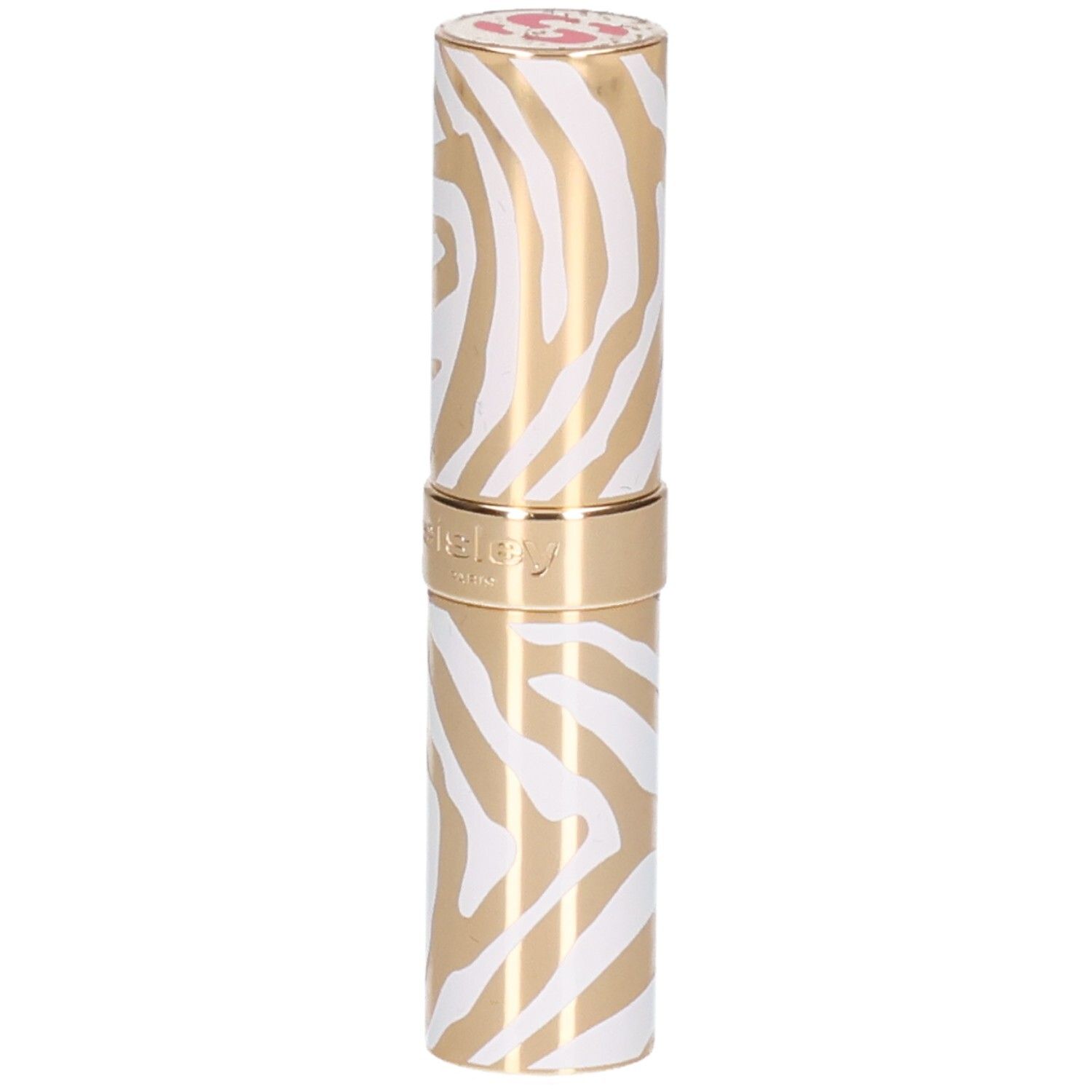 Rouge à lèvres Sisley Phyto Rouge Shine, motif zèbre or et blanc.