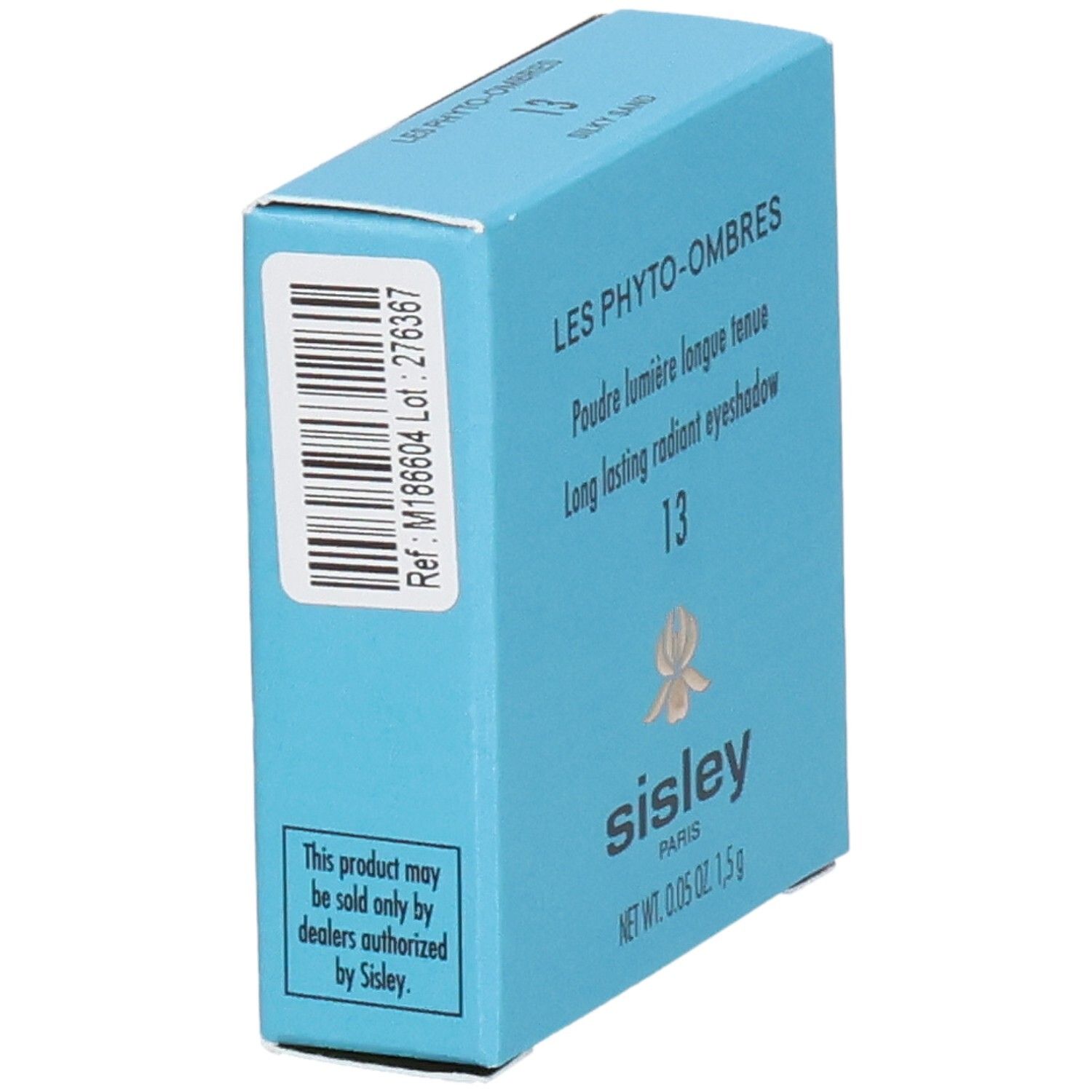 Boîte Sisley Les Phyto-Ombres fard à paupières, dos avec code-barres et informations revendeur.