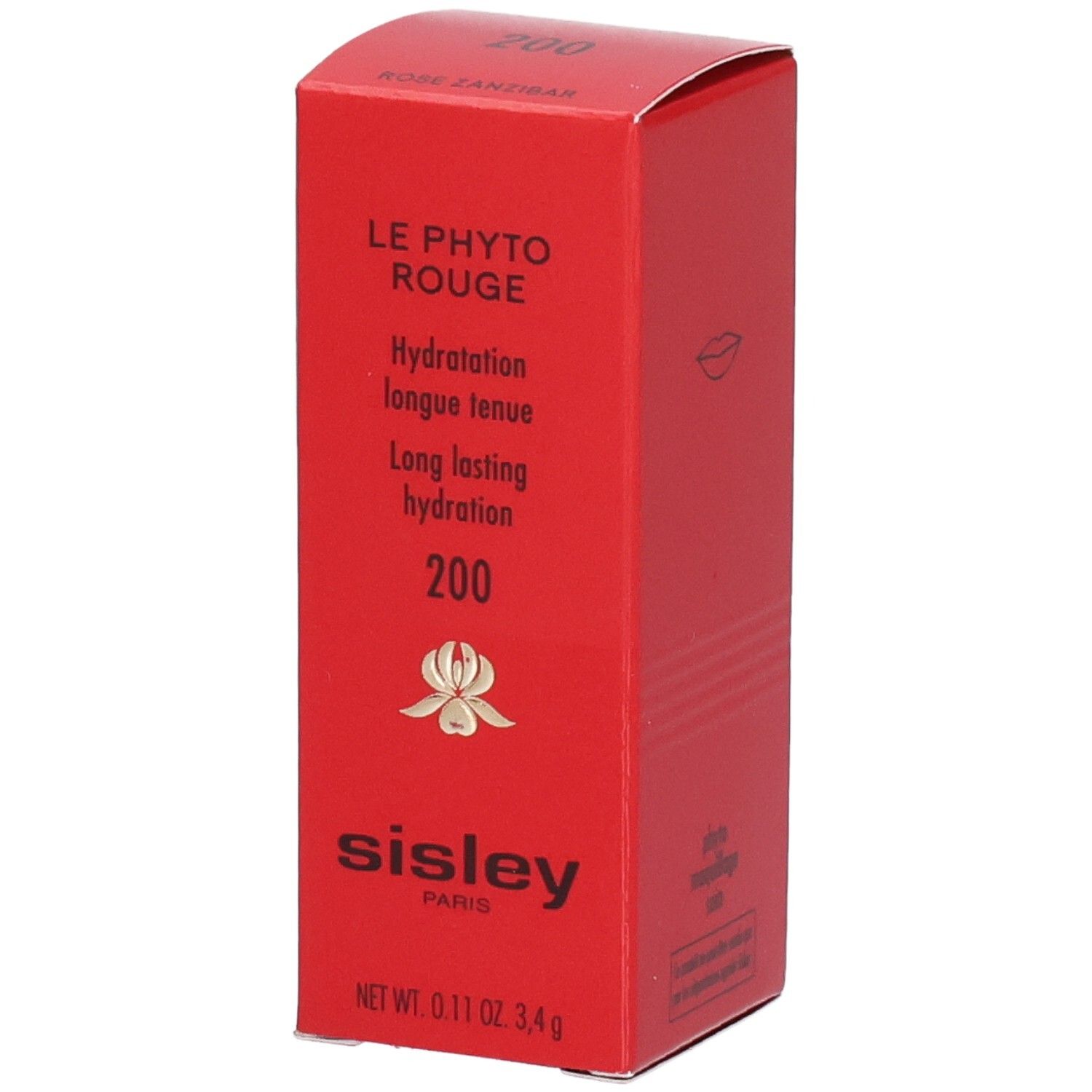 Sisley Le Phyto Rouge 200 Rose Zanzibar verpakking, rood, met productinformatie.