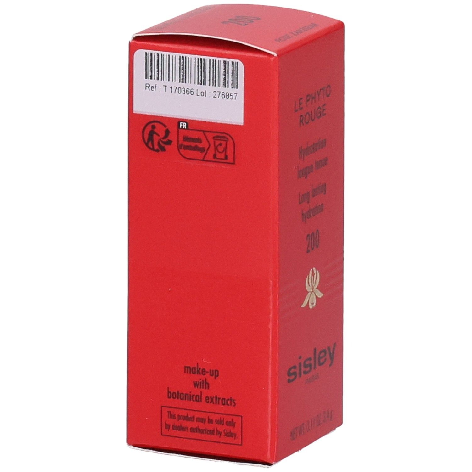 Sisley Le Phyto Rouge 200 Rose Zanzibar verpakking, achterkant met barcode en aanwijzingen.