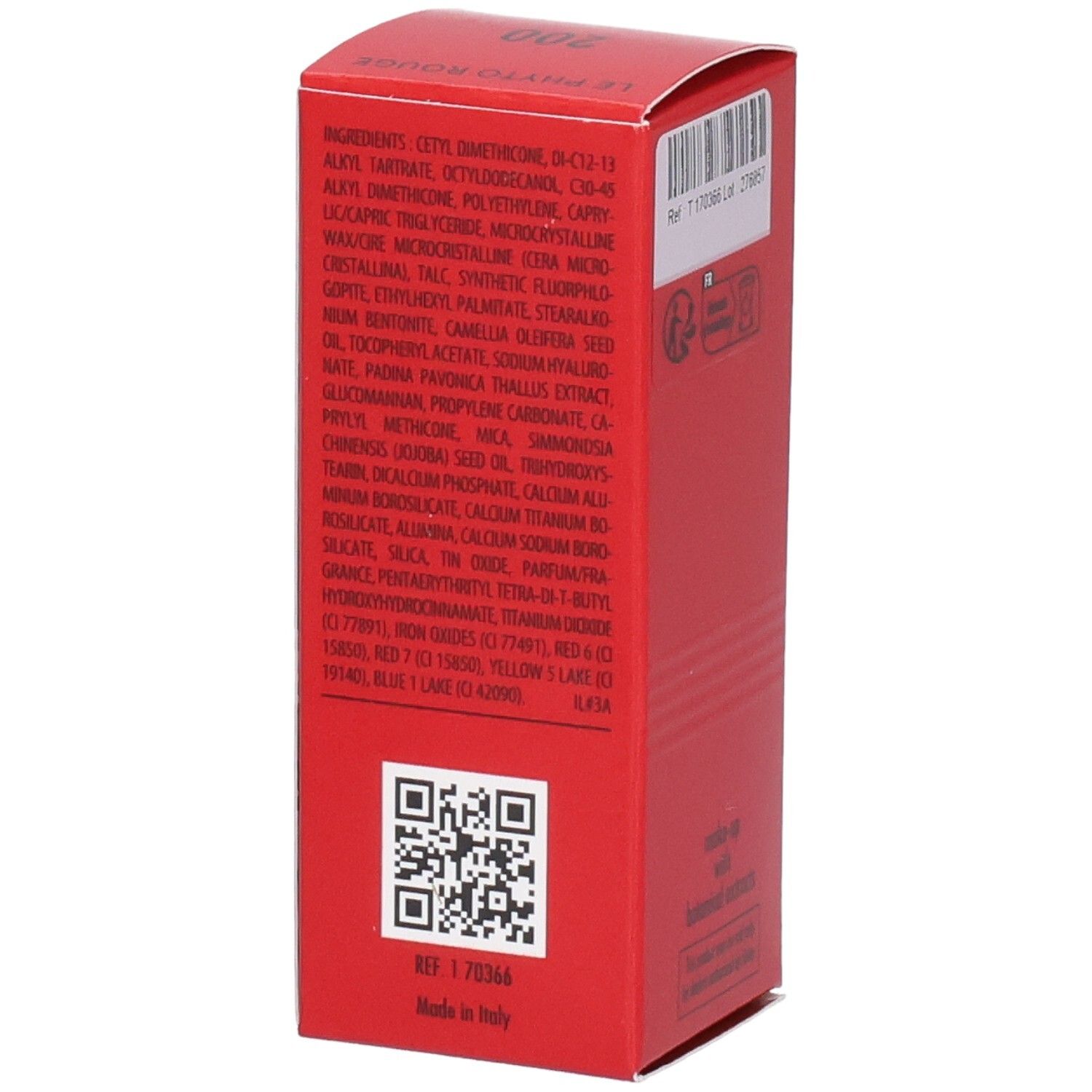 Sisley Le Phyto Rouge 200 Rose Zanzibar verpakking, zijkant met ingrediënten en QR-code.