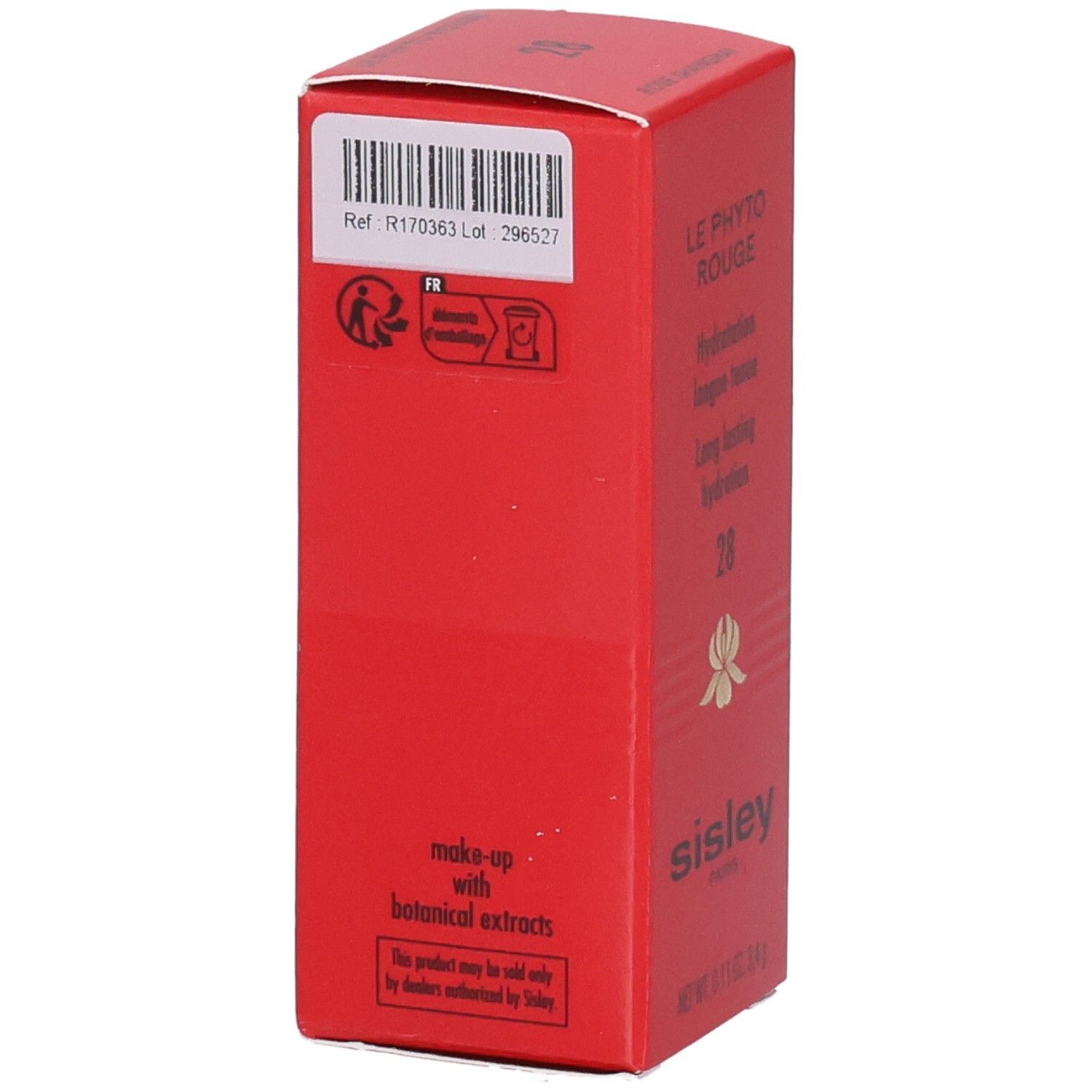 Sisley Le Phyto Rouge verpakking, achterkant met barcode en aanwijzingen.