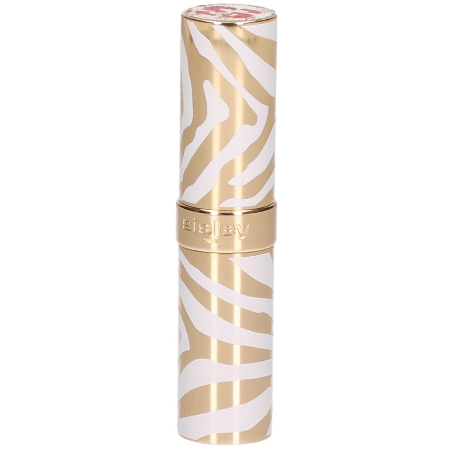 Sisley Phyto Rouge Shine lipstick met goud-wit zebra patroon.