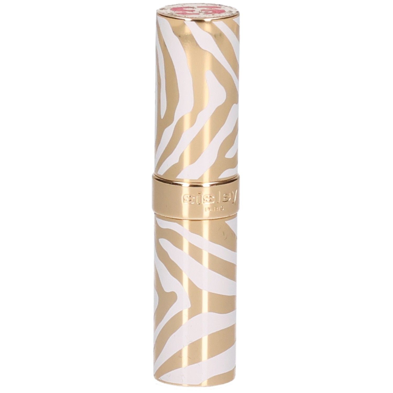 Sisley Phyto Rouge Shine lipstick met goud-wit zebra patroon.