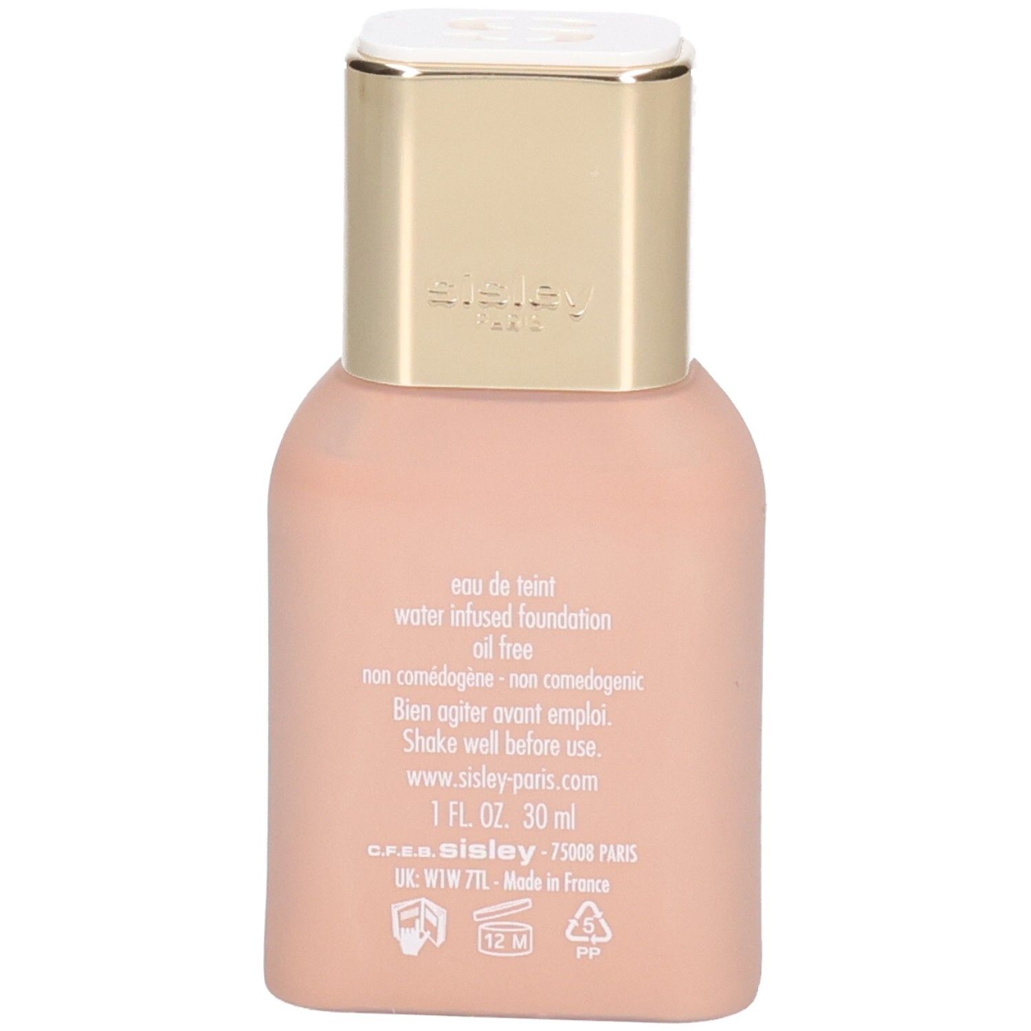 Achterkant van Sisley Phyto-Teint Nude foundationflesje met productinformatie.