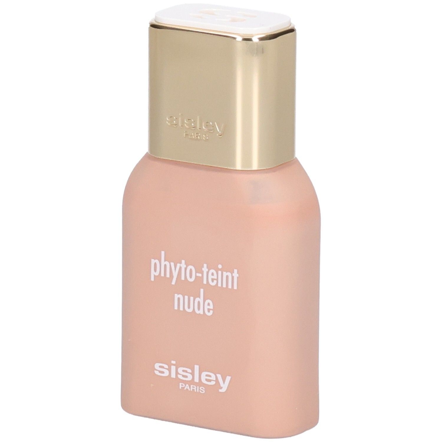 Sisley Phyto-Teint Nude foundationflesje in licht perzik met gouden dop.