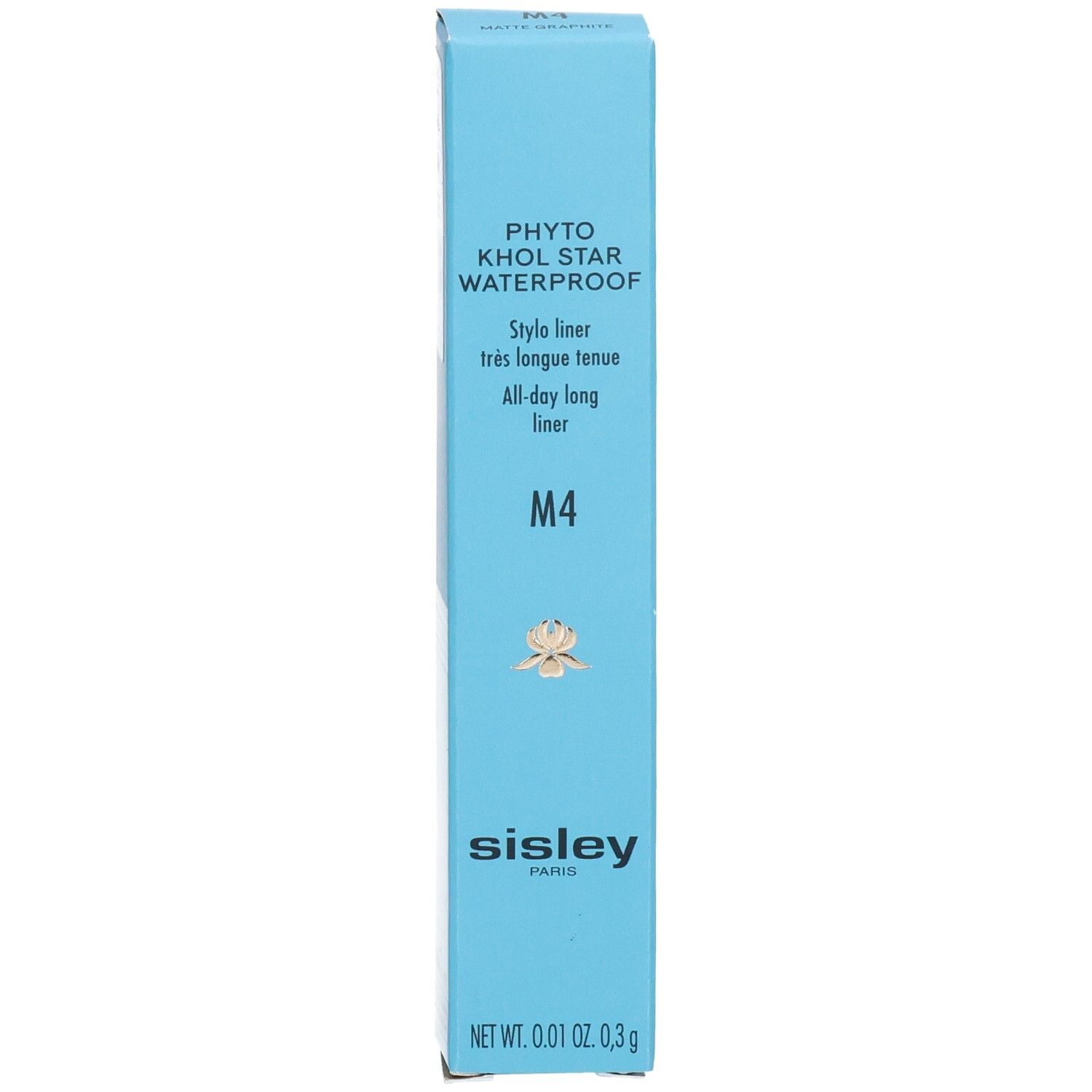 Sisley Phyto-Khol Star Waterproof Eyeliner M4 dans son étui bleu, face avant.