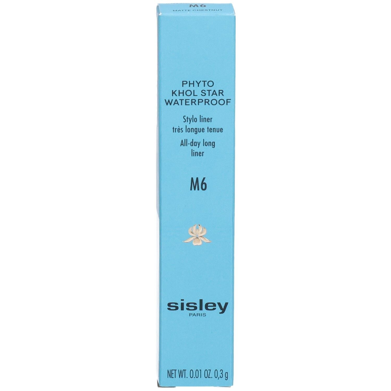 Sisley Phyto-Khol Star Waterproof Eyeliner M6 dans son étui bleu.