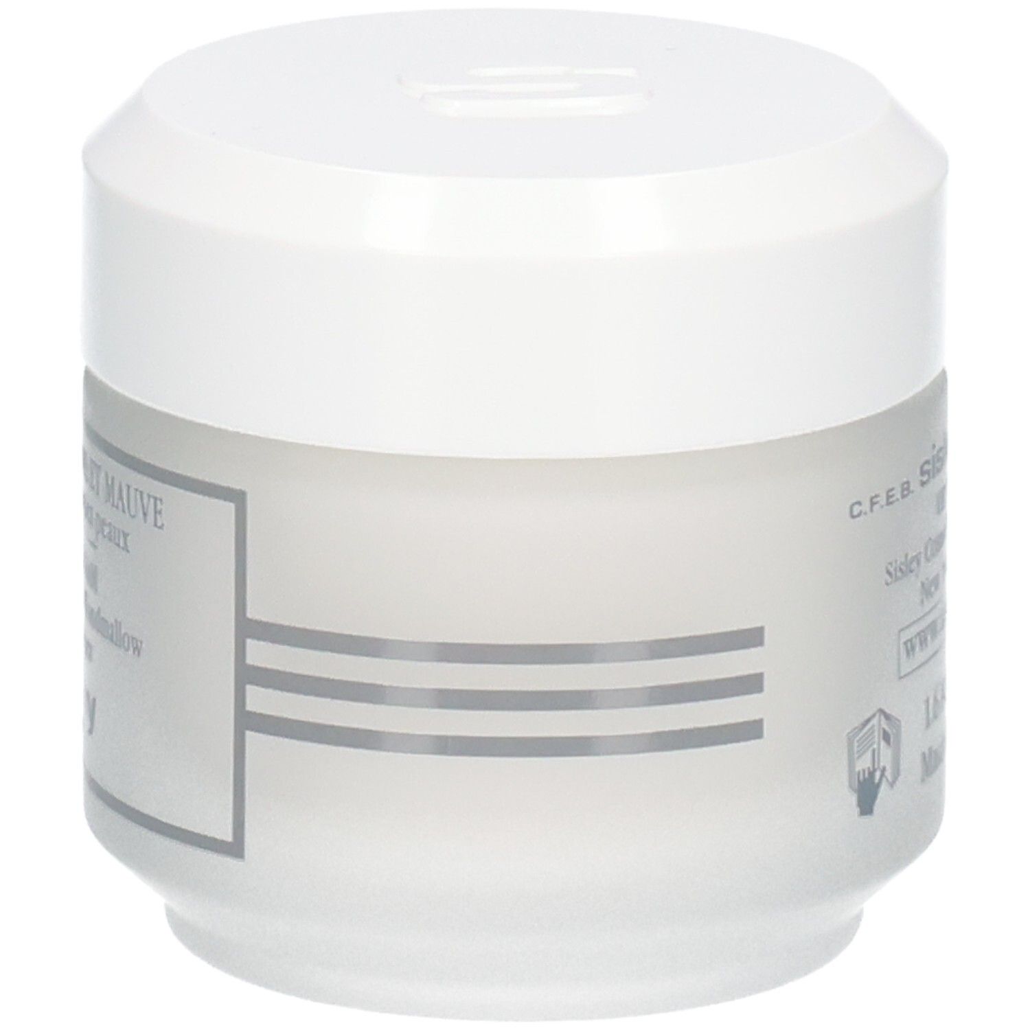 Sisley Crème Collagène et Mauve, crème de nuit, vue légèrement en biais du pot blanc.