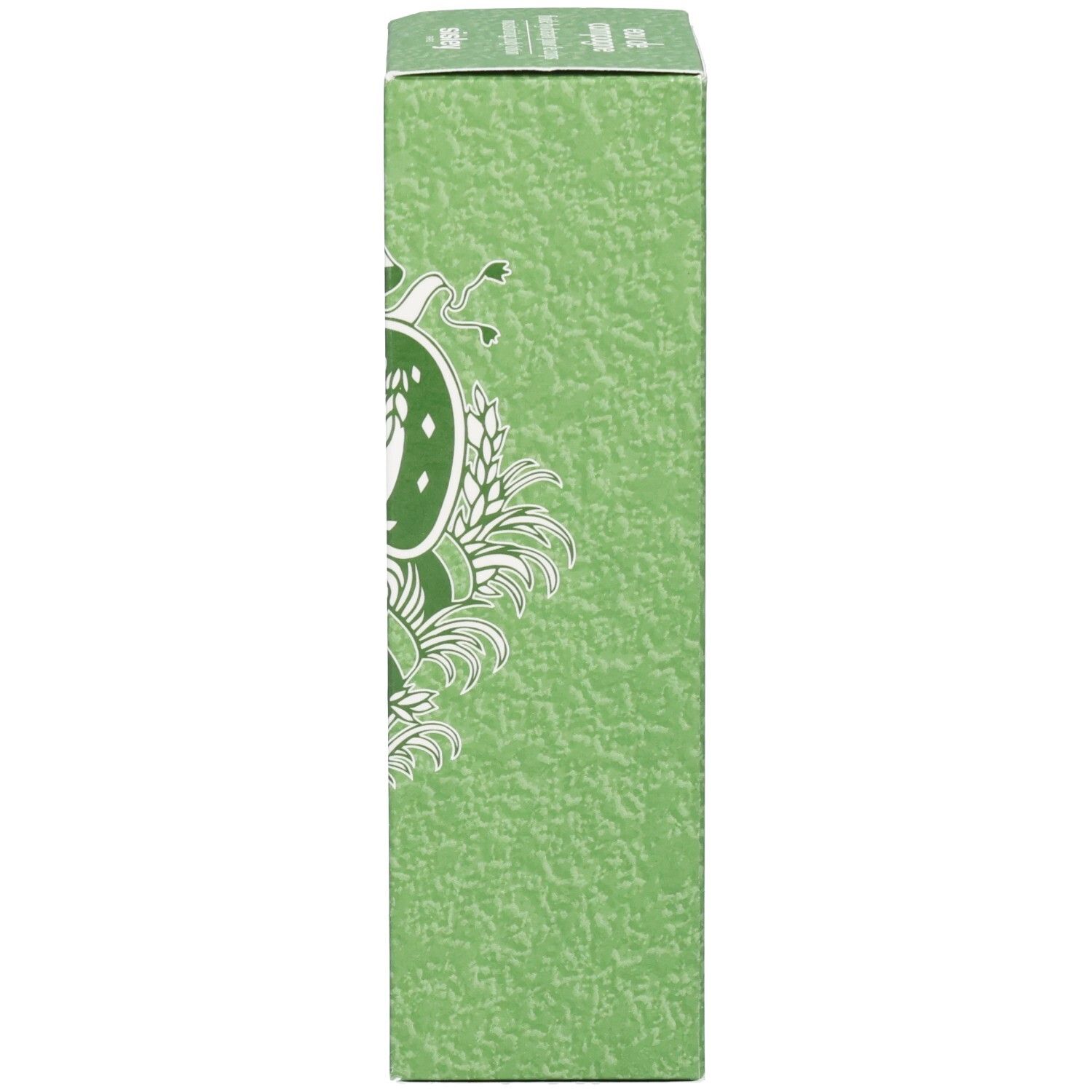 Andere zijde van de groene verpakkingsdoos Sisley Eau de Campagne Hydraterende Bodylotion met patroon.