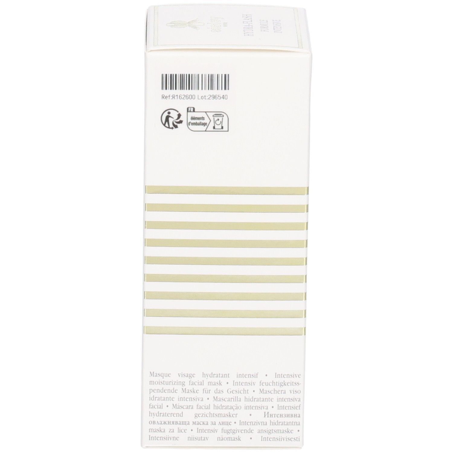 Zijkant van de Sisley Hydra-Flash Formule Intensive doos met productinformatie.