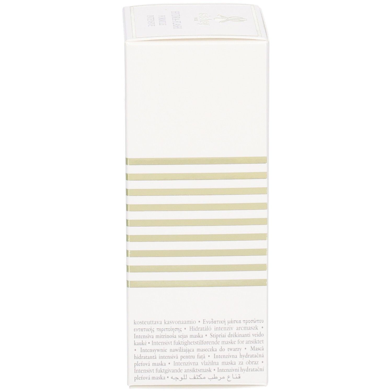 Zijkant van de Sisley Hydra-Flash Formule Intensive doos met meertalige productbeschrijvingen.