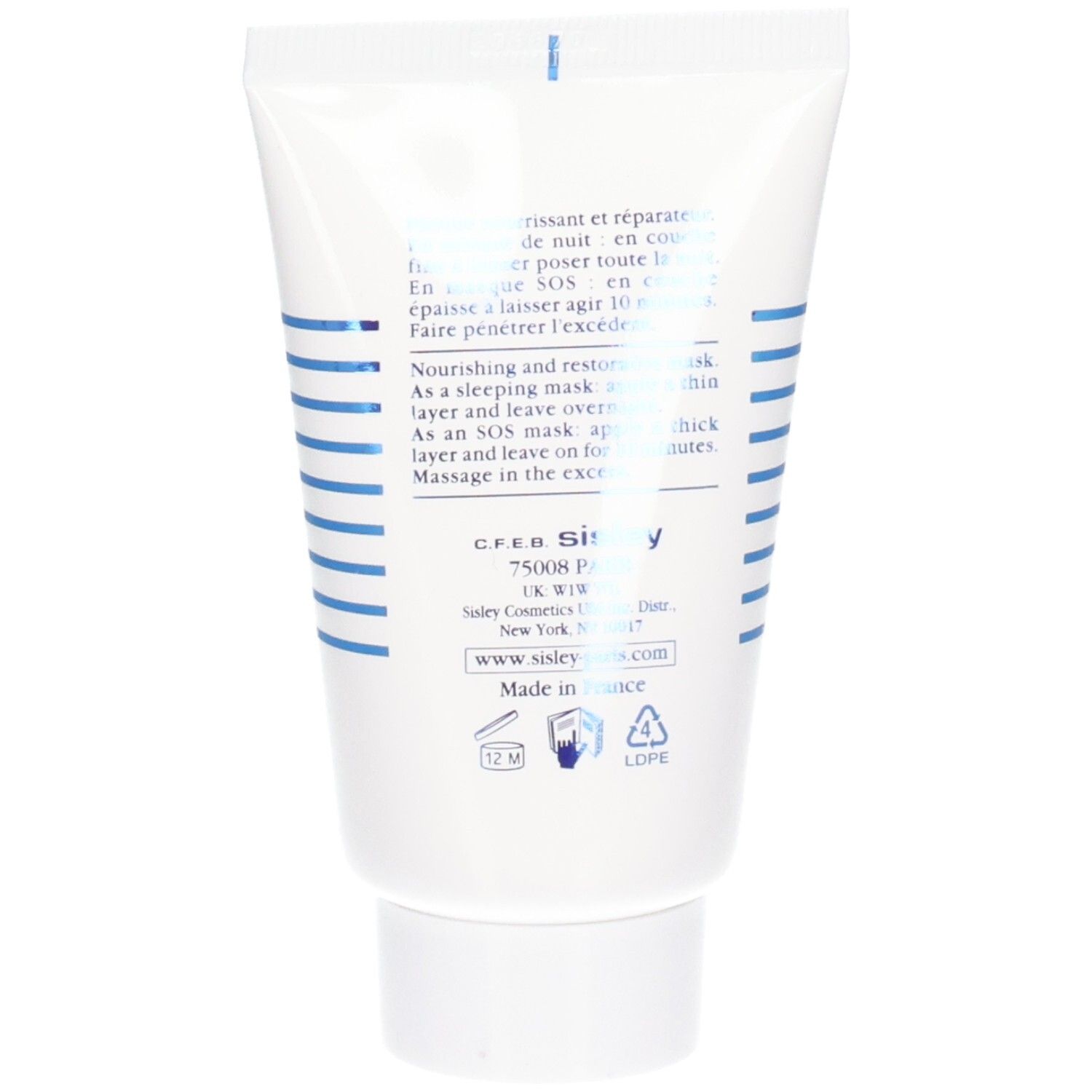 Arrière du tube Sisley Masque de Nuit Velours avec informations produit.