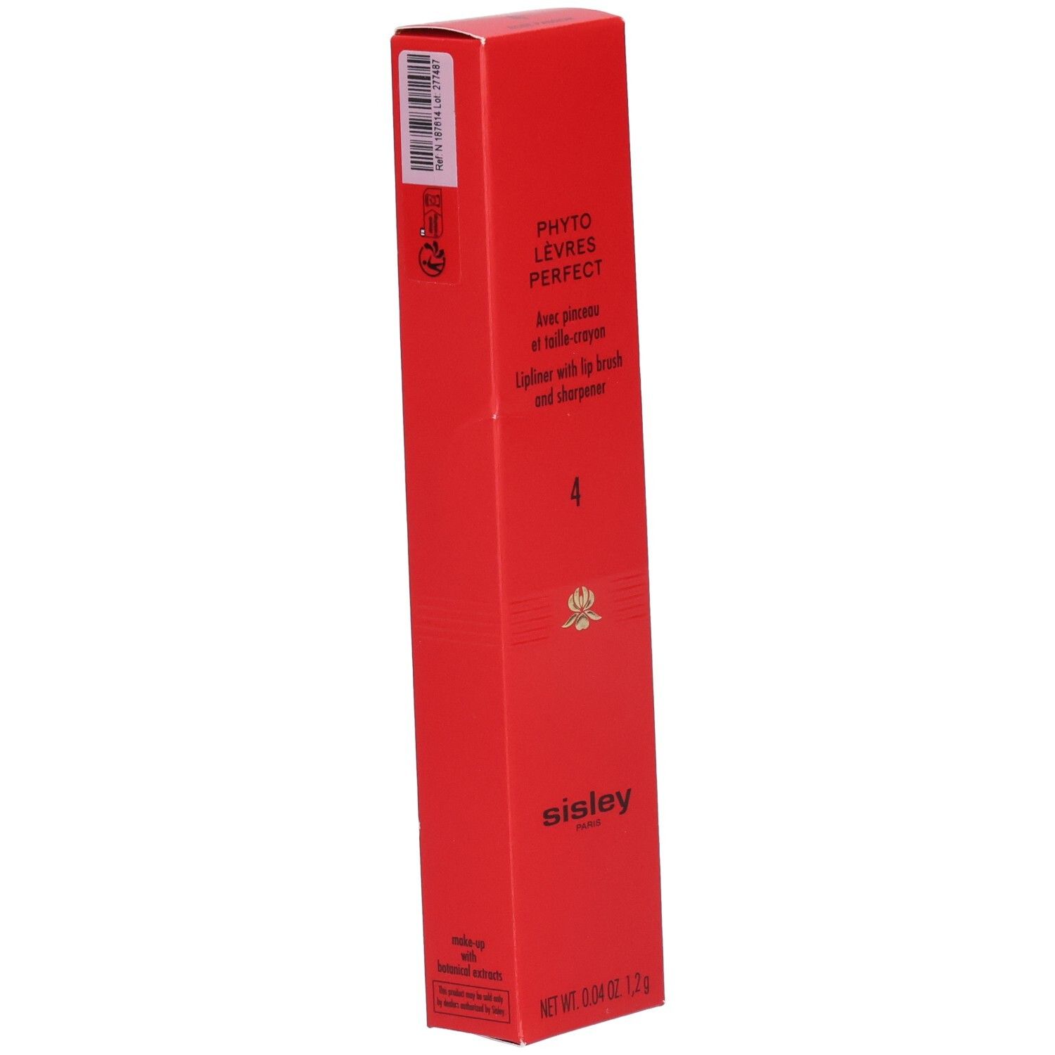 Sisley Phyto-Lèvres Perfect Lipliner dans son emballage rouge, face avant avec code-barres et informations produit.