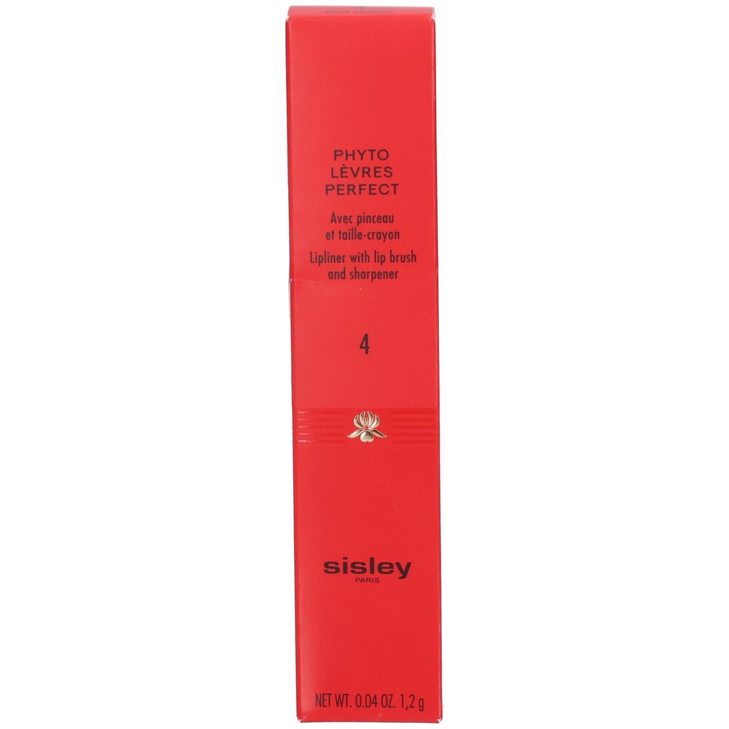 Sisley Phyto-Lèvres Perfect Lipliner dans son emballage rouge, face avant avec nom produit, numéro 4 et logo Sisley.