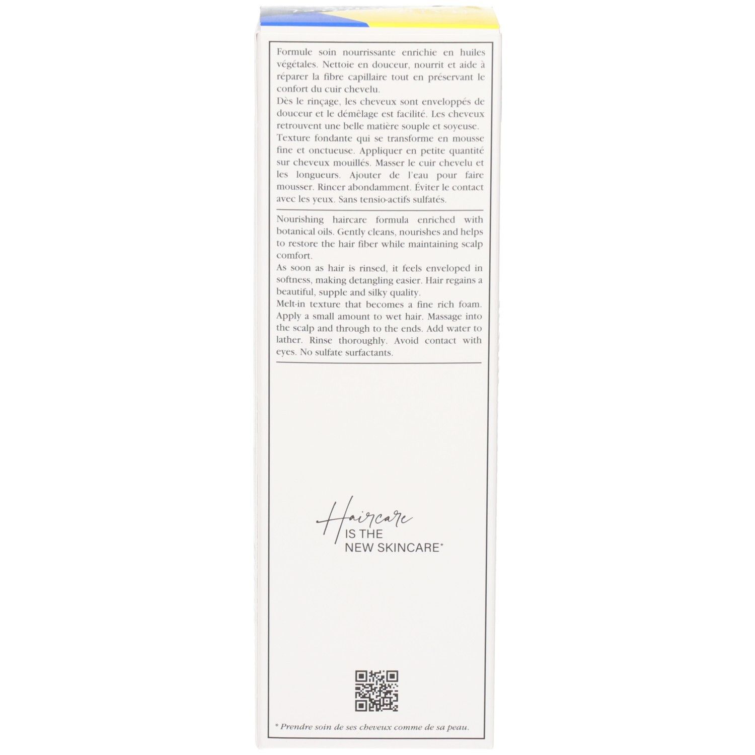 Zijkant van de doos met gebruiksinstructies en QR-code.