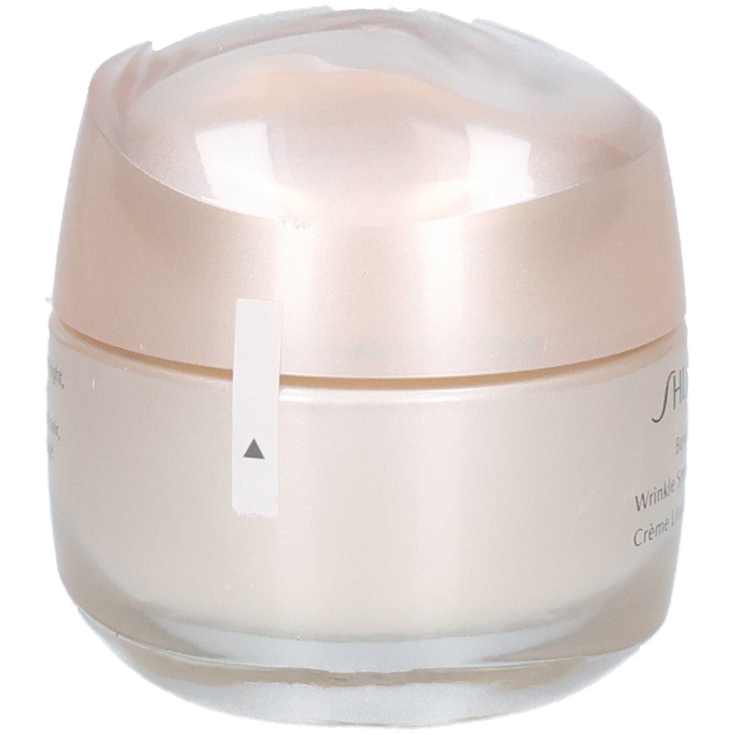 Shiseido Wrinkle Smoothing Cream pot met parelmoerkleurig deksel.