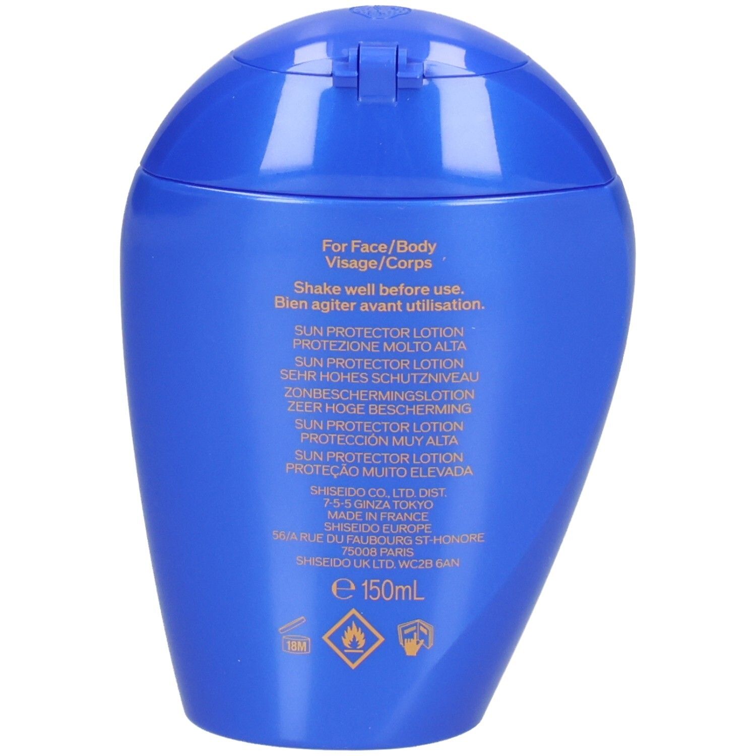 Arrière du flacon SHISHEIDO Expert Sun Protector Lotion SPF50+.