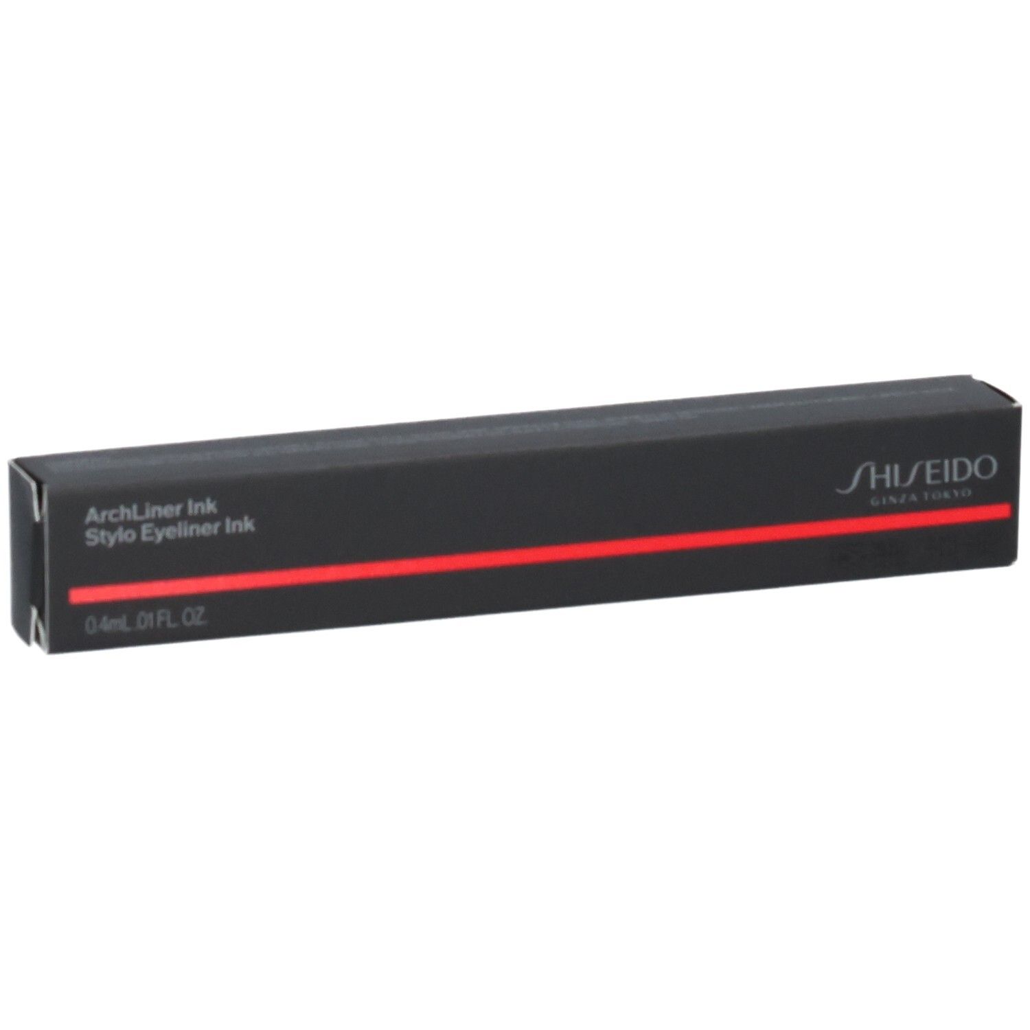 Zwarte Shiseido ArchLiner Ink eyeliner verpakking met rode streep.