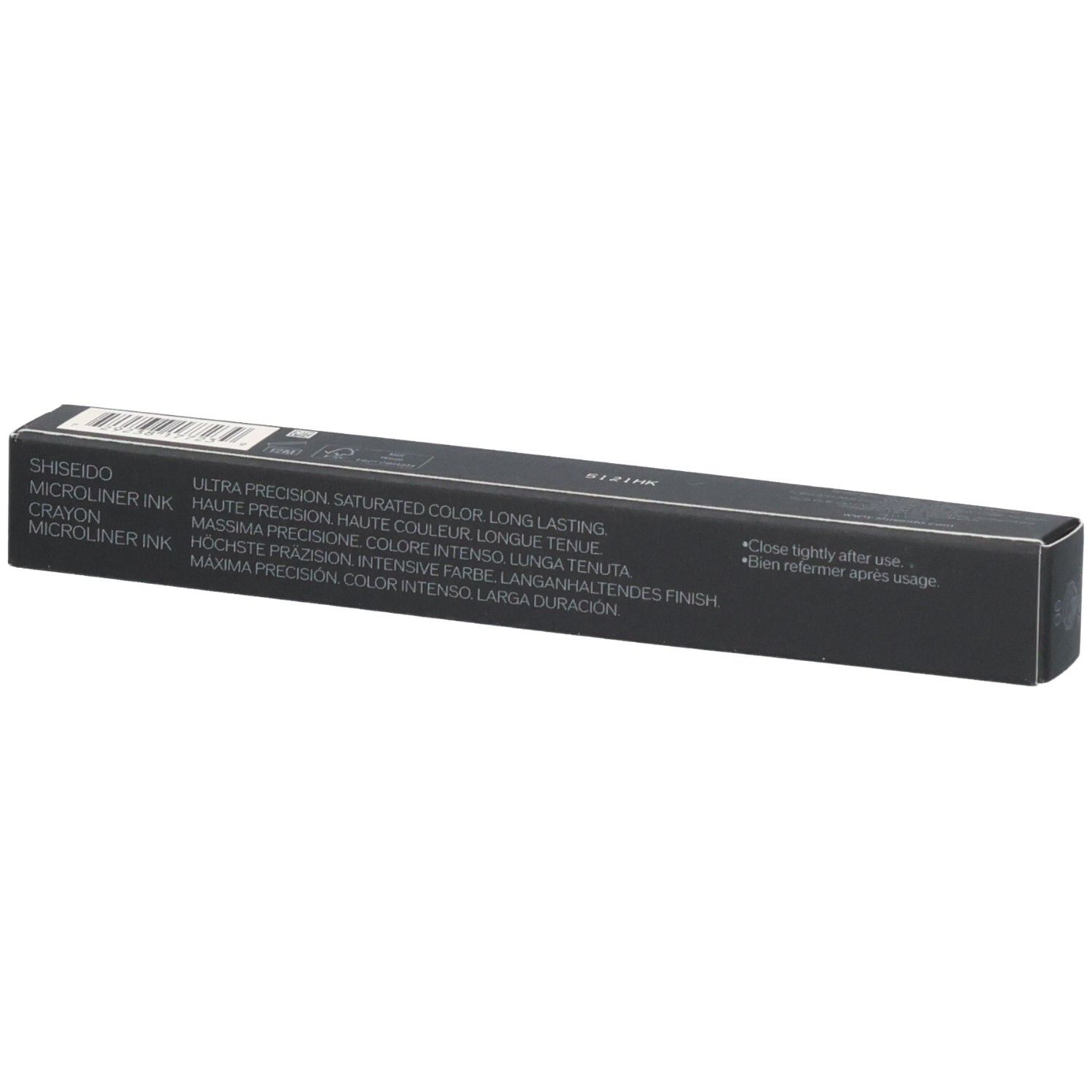 Emballage de stylo Shiseido Microliner Ink. "Ultra Precision" et "Long Lasting".