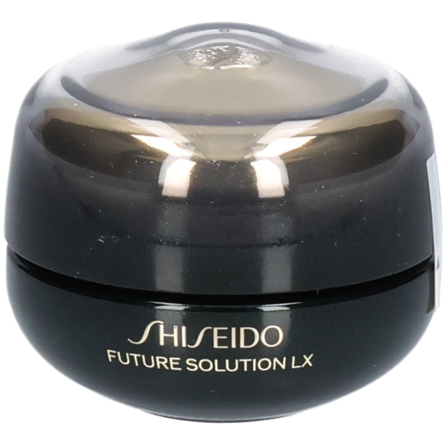 Crème régénérante contour yeux et lèvres Shiseido Future Solution LX dans un pot noir avec couvercle transparent.